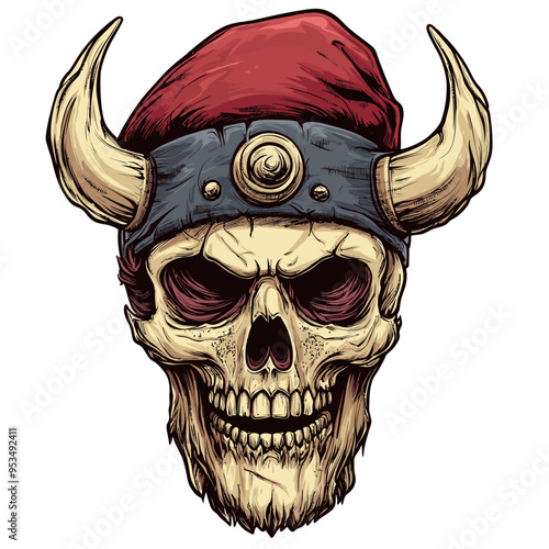Skull Head illustration design using hat, viking, and smoke for resource design