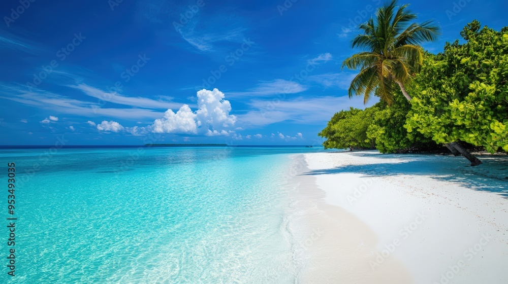 Fototapeta premium Beach with palm trees instagram photo