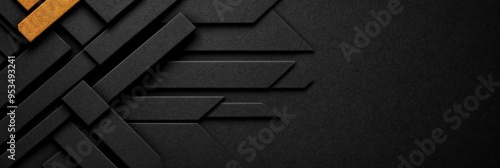 Black abstract banner background in modern geometric pattern with square shape and line