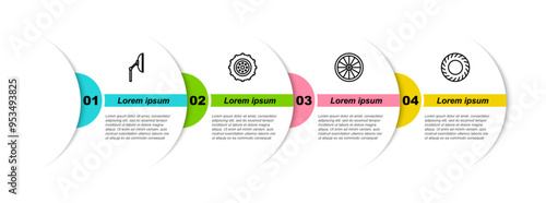 Set line Windscreen wiper, Car wheel, and tire. Business infographic template. Vector