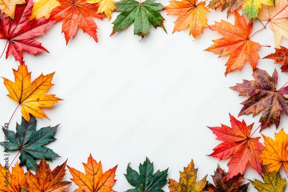 Autumn Maple Leaves Flat Lay White Background created with Generative AI Autumn Maple Leaves Flat Lay White Background created with Generative AI