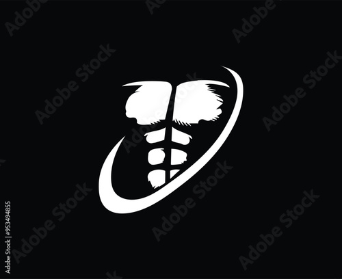 Muscled male torso with abs, Fitness logo.
