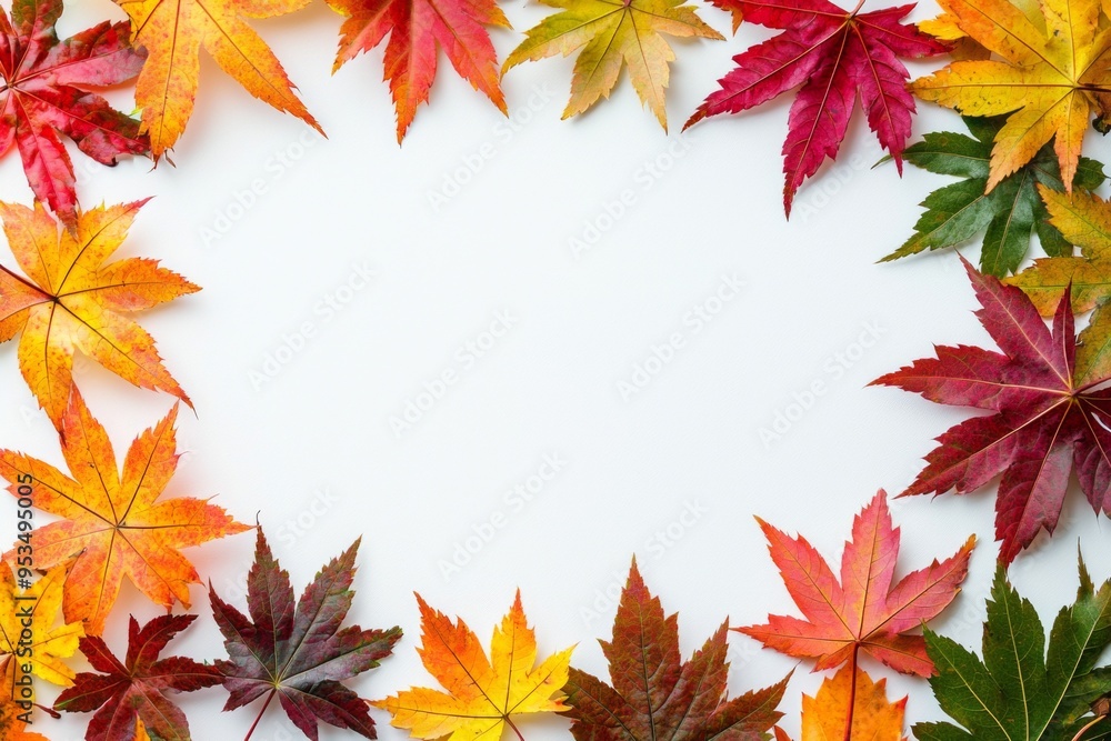 Autumn Maple Leaves Flat Lay White Background created with Generative AI