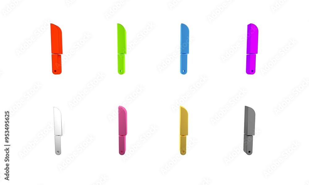 Colorful Knife icon isolated on white background. Cutlery symbol. Minimalism concept. 3D render illustration Colorful Knife icon isolated on white background. Cutlery symbol. Minimalism concept. 3D render illustration