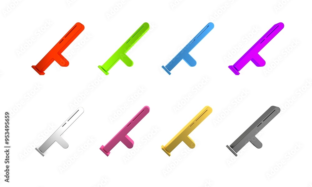 Colorful Police rubber baton icon isolated on white background. Rubber truncheon. Police Bat. Police equipment. Minimalism concept. 3D render illustration