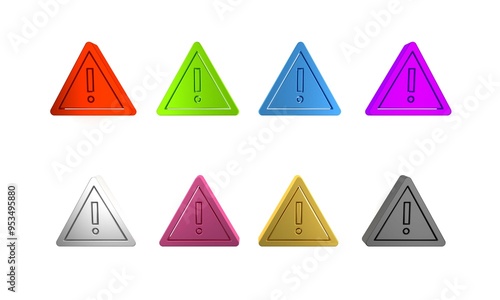 Colorful Exclamation mark in triangle icon isolated on white background. Hazard warning sign, careful, attention, danger warning important sign. Minimalism concept. 3D render illustration