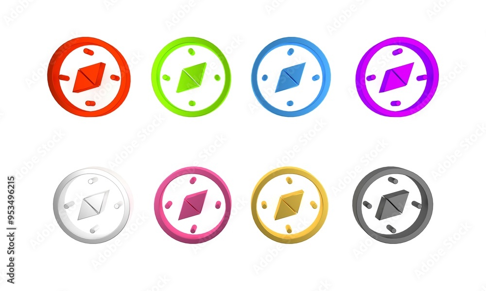 Colorful Compass icon isolated on white background. Windrose navigation symbol. Wind rose sign. Minimalism concept. 3D render illustration Colorful Compass icon isolated on white background. Windrose navigation symbol. Wind rose sign. Minimalism concept. 3D render illustration