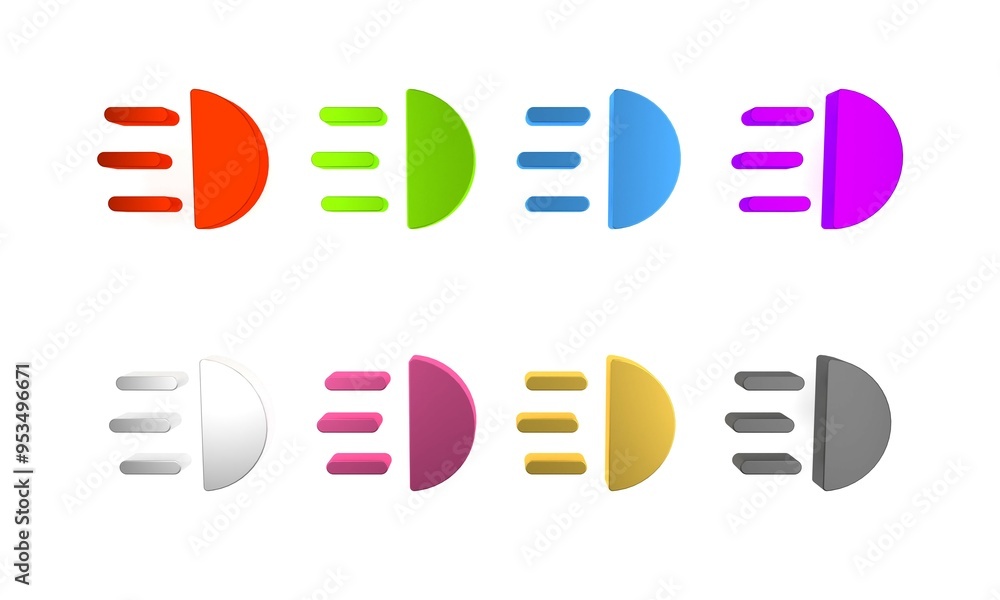 Colorful High beam icon isolated on white background. Car headlight. Minimalism concept. 3D render illustration Colorful High beam icon isolated on white background. Car headlight. Minimalism concept. 3D render illustration