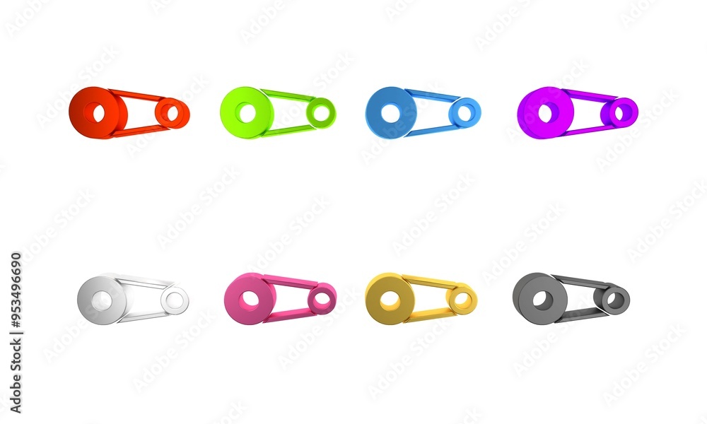 Colorful Timing belt kit icon isolated on white background. Minimalism concept. 3D render illustration Colorful Timing belt kit icon isolated on white background. Minimalism concept. 3D render illustration