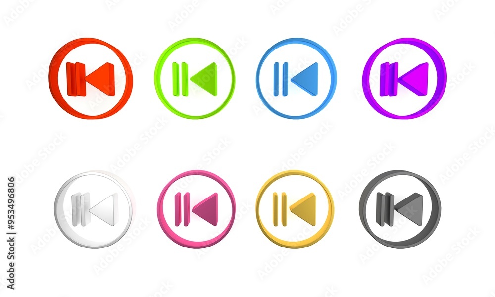 Colorful Rewind icon isolated on white background. Minimalism concept. 3D render illustration Colorful Rewind icon isolated on white background. Minimalism concept. 3D render illustration