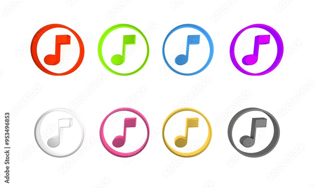 Colorful Music note, tone icon isolated on white background. Minimalism concept. 3D render illustration Colorful Music note, tone icon isolated on white background. Minimalism concept. 3D render illustration