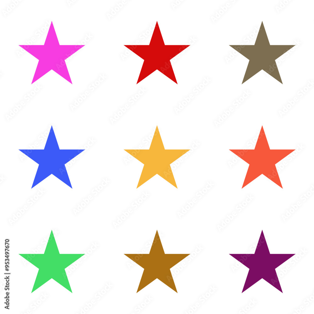 Nine multi-colored stars on a white background Nine multi-colored stars on a white background