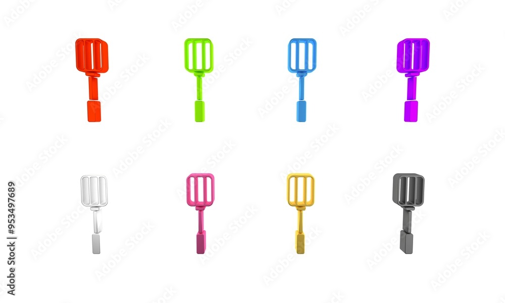 Colorful Spatula icon isolated on white background. Kitchen spatula icon. BBQ spatula sign. Barbecue and grill tool. Minimalism concept. 3D render illustration Colorful Spatula icon isolated on white background. Kitchen spatula icon. BBQ spatula sign. Barbecue and grill tool. Minimalism concept. 3D render illustration