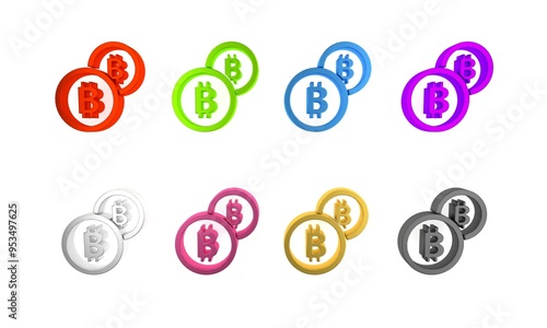 Colorful Cryptocurrency coin Bitcoin icon isolated on white background. Physical bit coin. Blockchain based secure crypto currency. Minimalism concept. 3D render illustration