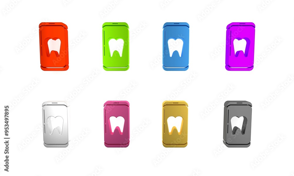 Colorful Online dental care icon isolated on white background. Dental service information call center. Minimalism concept. 3D render illustration Colorful Online dental care icon isolated on white background. Dental service information call center. Minimalism concept. 3D render illustration
