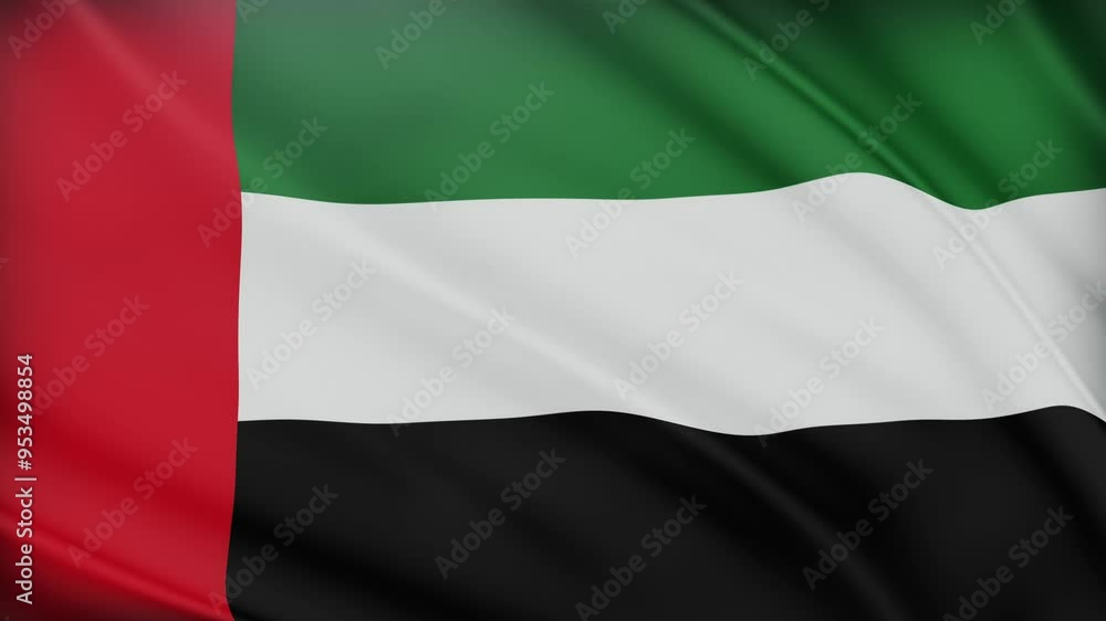 United Arab Emirates Flag Waving: 3D Satin Fabric Texture. Realistic 4K Flag of the Republic of UAE United Arab Emirates Flag Waving: 3D Satin Fabric Texture. Realistic 4K Flag of the Republic of UAE