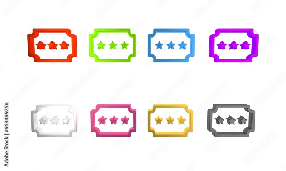 Colorful Ticket icon isolated on white background. Amusement park. Minimalism concept. 3D render illustration Colorful Ticket icon isolated on white background. Amusement park. Minimalism concept. 3D render illustration
