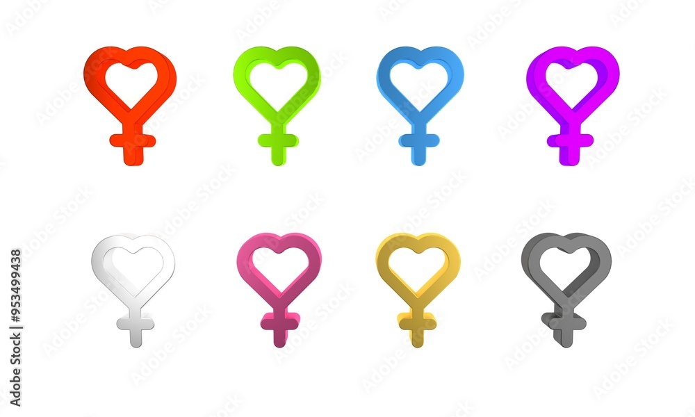 Colorful Female gender symbol icon isolated on white background. Venus symbol. The symbol for a female organism or woman. Minimalism concept. 3D render illustration Colorful Female gender symbol icon isolated on white background. Venus symbol. The symbol for a female organism or woman. Minimalism concept. 3D render illustration