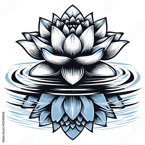 serene scene of a lotus flower floating vector illustration 
