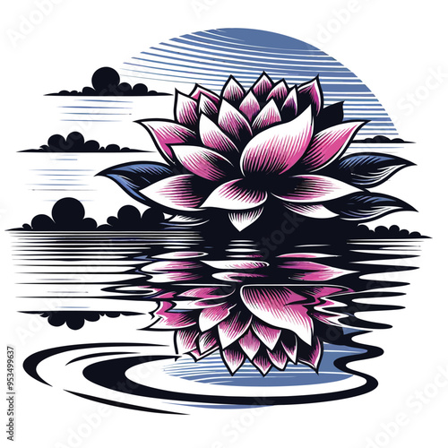 serene scene of a lotus flower floating vector illustration 