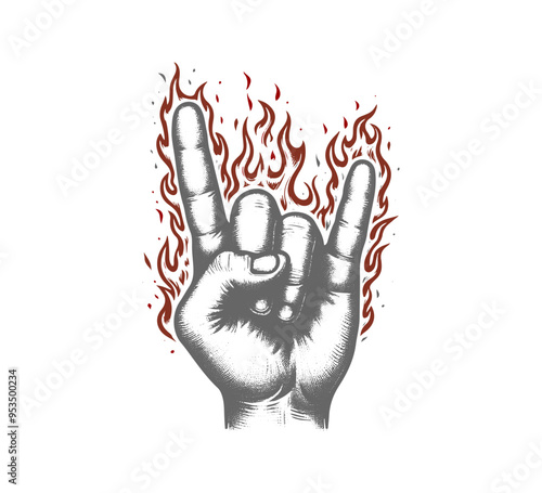 rock metal hand gesture hand drawn sketch vector