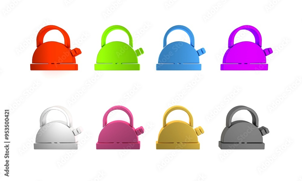 Colorful Kettle with handle icon isolated on white background. Teapot icon. Minimalism concept. 3D render illustration Colorful Kettle with handle icon isolated on white background. Teapot icon. Minimalism concept. 3D render illustration