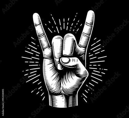 rock metal hand gesture hand drawn sketch vector