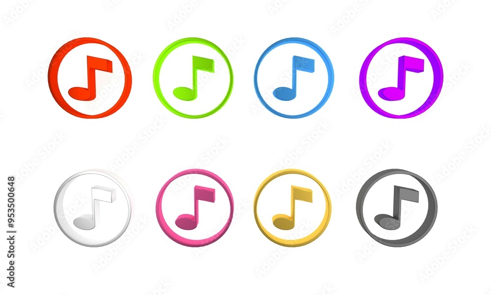 Colorful Music note, tone icon isolated on white background. Minimalism concept. 3D render illustration Colorful Music note, tone icon isolated on white background. Minimalism concept. 3D render illustration
