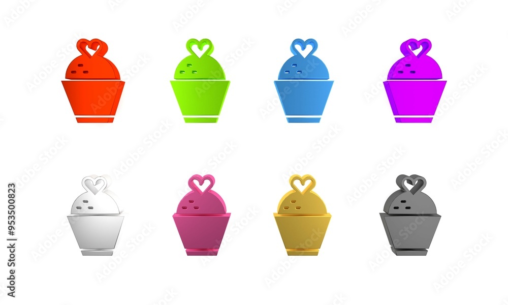 Colorful Wedding cake with heart icon isolated on white background. Minimalism concept. 3D render illustration Colorful Wedding cake with heart icon isolated on white background. Minimalism concept. 3D render illustration
