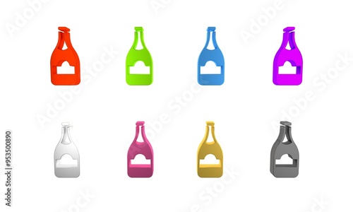 Colorful Champagne bottle icon isolated on white background. Minimalism concept. 3D render illustration