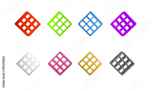 Colorful Waffle icon isolated on white background. Minimalism concept. 3D render illustration