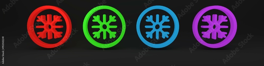 Colorful Snowflake icon isolated on black background. Minimalism concept. 3D render illustration Colorful Snowflake icon isolated on black background. Minimalism concept. 3D render illustration