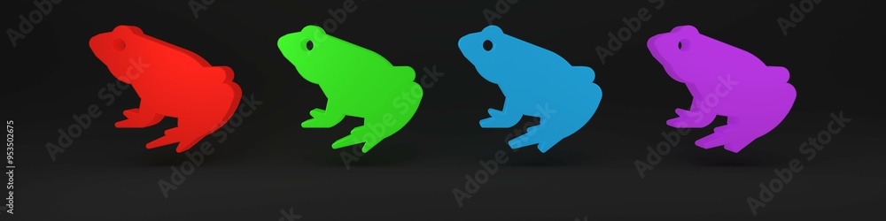 Colorful Frog icon isolated on black background. Animal symbol. Minimalism concept. 3D render illustration Colorful Frog icon isolated on black background. Animal symbol. Minimalism concept. 3D render illustration