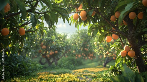 mango trees that bear heavy fruit in the afternoon weather. 