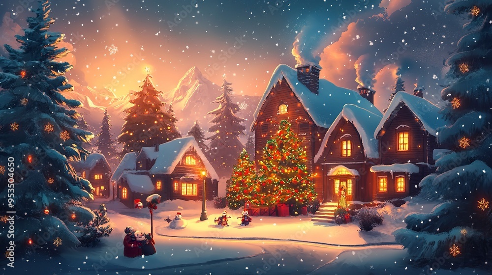 Xmas Christmas New Year holiday celebration traditional family winter time background decoration poster. Graphic Art Illustration Xmas Christmas New Year holiday celebration traditional family winter time background decoration poster. Graphic Art Illustration