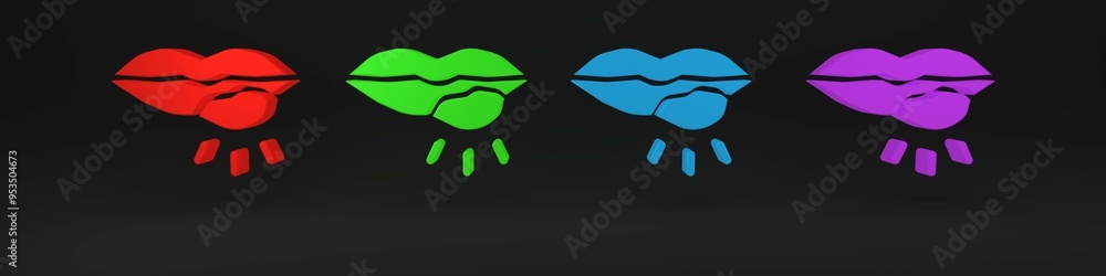 Colorful Herpes lip icon isolated on black background. Herpes simplex virus. Labial infection inflammation symbol. Minimalism concept. 3D render illustration Colorful Herpes lip icon isolated on black background. Herpes simplex virus. Labial infection inflammation symbol. Minimalism concept. 3D render illustration