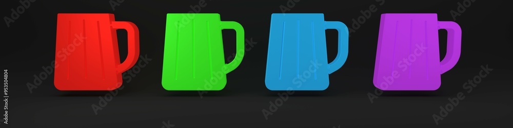 Colorful Wooden beer mug icon isolated on black background. Minimalism concept. 3D render illustration Colorful Wooden beer mug icon isolated on black background. Minimalism concept. 3D render illustration