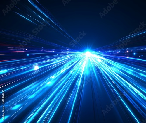 Blue light speed background with glowing lines, blue abstract technology banner design for digital video and film production, motion graphics or futuristic website template