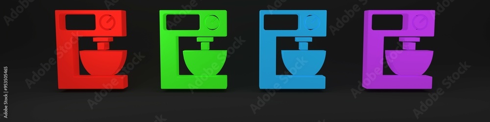 Colorful Electric mixer icon isolated on black background. Kitchen blender. Minimalism concept. 3D render illustration Colorful Electric mixer icon isolated on black background. Kitchen blender. Minimalism concept. 3D render illustration