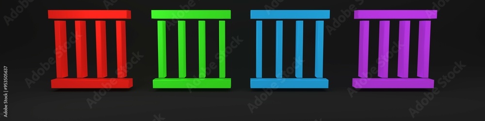 Colorful Prison window icon isolated on black background. Minimalism concept. 3D render illustration Colorful Prison window icon isolated on black background. Minimalism concept. 3D render illustration
