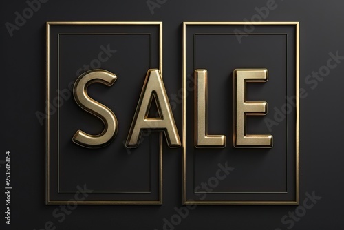 Elegant black and gold SALE banner with 3D text and geometric design