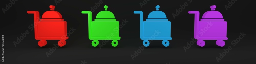 Colorful Covered with a tray of food icon isolated on black background. Tray and lid sign. Restaurant cloche with lid. Minimalism concept. 3D render illustration