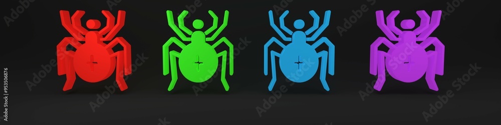 Colorful Spider icon isolated on black background. Happy Halloween party. Minimalism concept. 3D render illustration Colorful Spider icon isolated on black background. Happy Halloween party. Minimalism concept. 3D render illustration