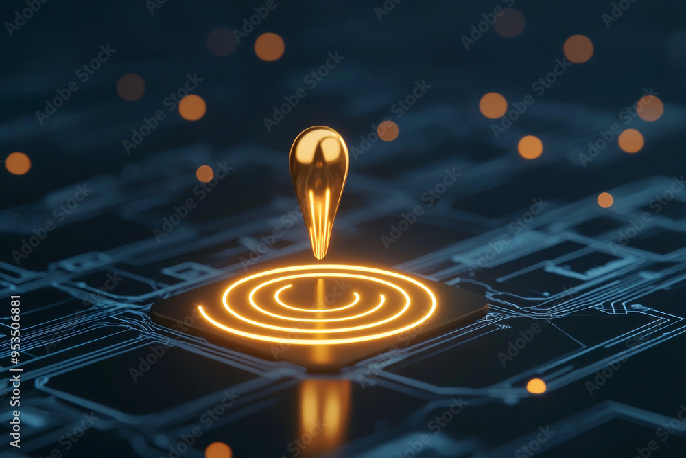 A futuristic location pin drops over a digital map, symbolizing navigation and technology in a vibrant environment. A futuristic location pin drops over a digital map, symbolizing navigation and technology in a vibrant environment.