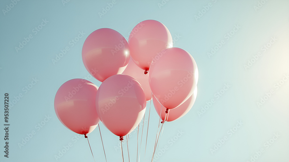 Pink balloons floating in a clear blue sky, symbolizing hope, freedom, and the uplifting spirit of breast cancer awareness Pink balloons floating in a clear blue sky, symbolizing hope, freedom, and the uplifting spirit of breast cancer awareness
