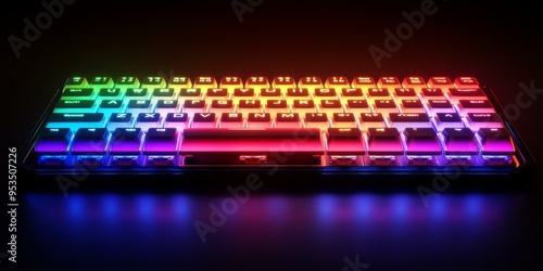 Rainbow backlit gaming keyboard on black background. photo