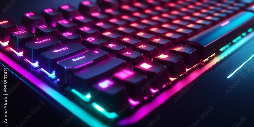 Black keyboard with colorful backlighting. Black keyboard with colorful backlighting.