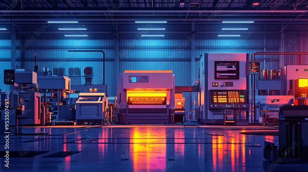 A hightech warehouse filled with advanced machines, with infrastructure designed to optimize communication and streamline workflow