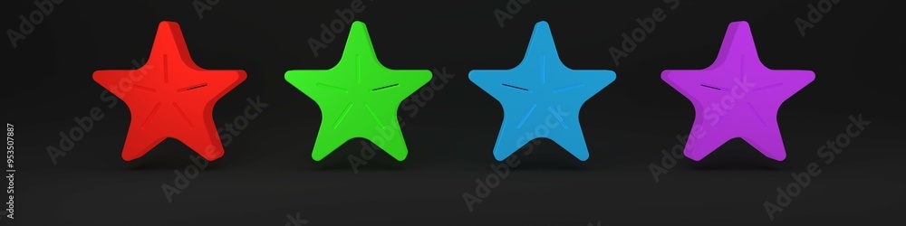 Colorful Starfish icon isolated on black background. Minimalism concept. 3D render illustration