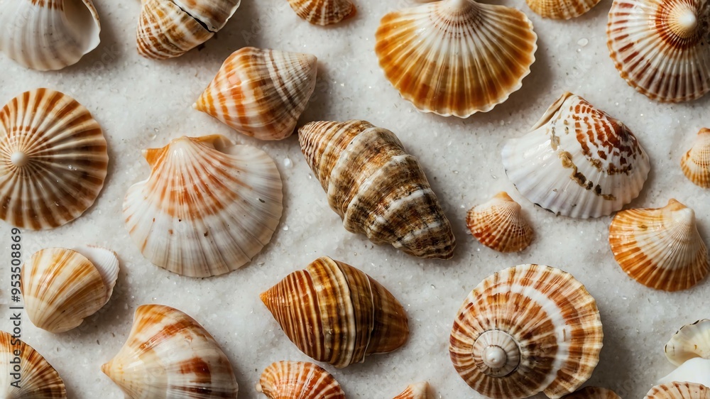collection of various small seashells on white aesthetic background collection of various small seashells on white aesthetic background